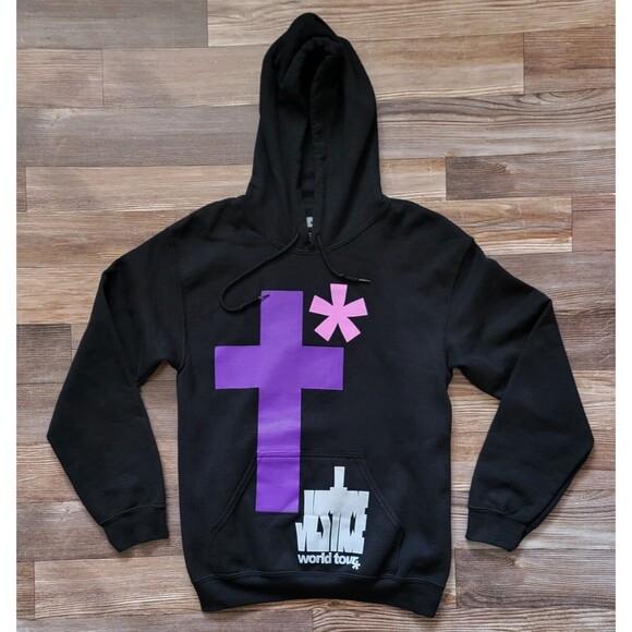Justin Bieber Justice World Tour Hoodie Sz Small Purple Cross Graphic 2022 RARE - Picture 1 of 7